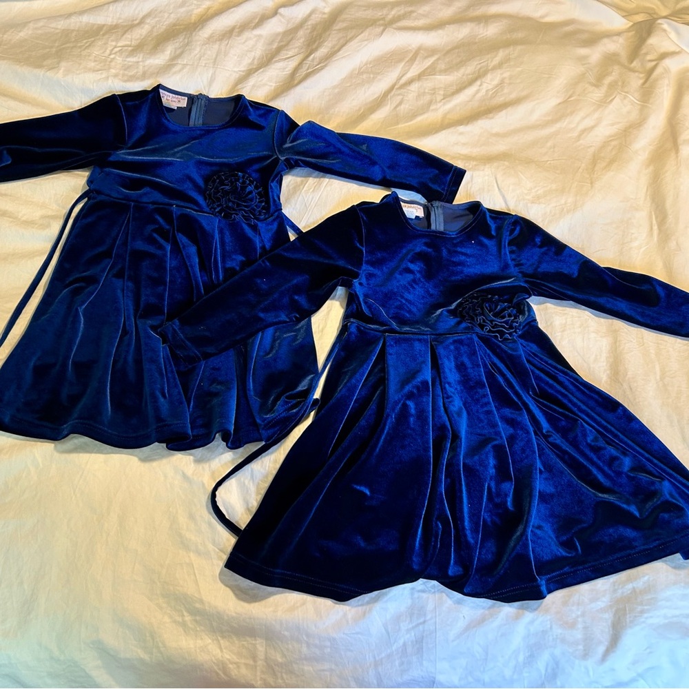 Navy Blue Velour Long Sleeve Dress Twin Bundle